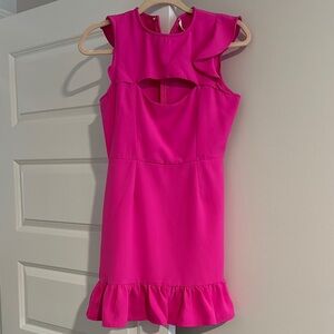 Glam Vibrant Pink Sleeveless Dress with Ruffle Hem